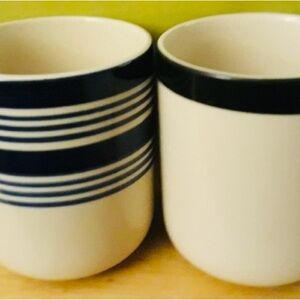 White Ceramic Mug Set with Navy Accent - Set of 2